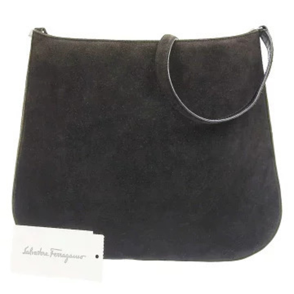 Salvatore Ferragamo Hobo Shoulder Bag Suede Ee Dark Brown